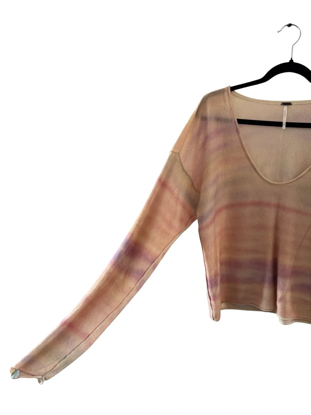 NWOT Free People Cashmere Pastel Stripe V-Neck Sweater lightweight sz Small